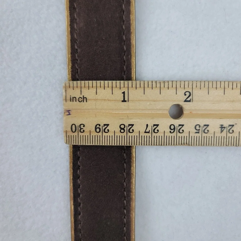 Michael Kors Womens Medium Brown Suede Gold Metallic Leather Belt Vintage 2002